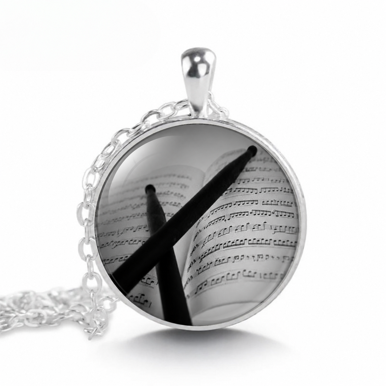 Drumsticks and Music necklace,gift for drummer or band member,music jewelry,drummer gift
