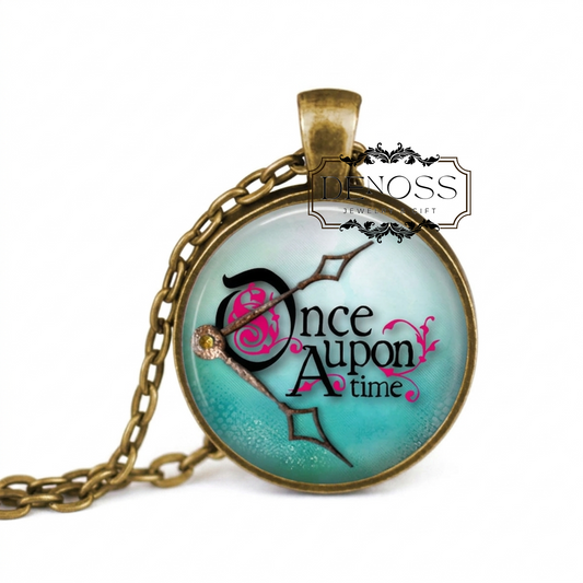 Once Upon A Time Necklace • Fairy Tail Necklace • Clock Hands • Teal Necklace • Quote Necklace • Fantasy Jewelry • Gift For Her