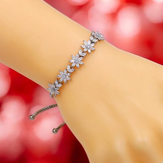 White Gold Platinum Marquise Flowers Bracelet - Denoss