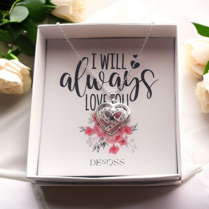 Diamond Double Heart Silver Necklace