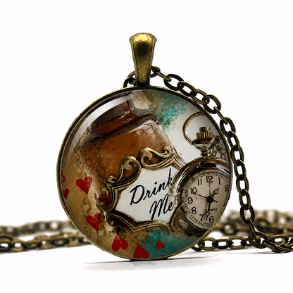 Alice In Wonderland Jewelry,Drink Me Quote, Alice in Wonderland Necklace,Fairy Tale Necklace,Fairy Tale Jewelry