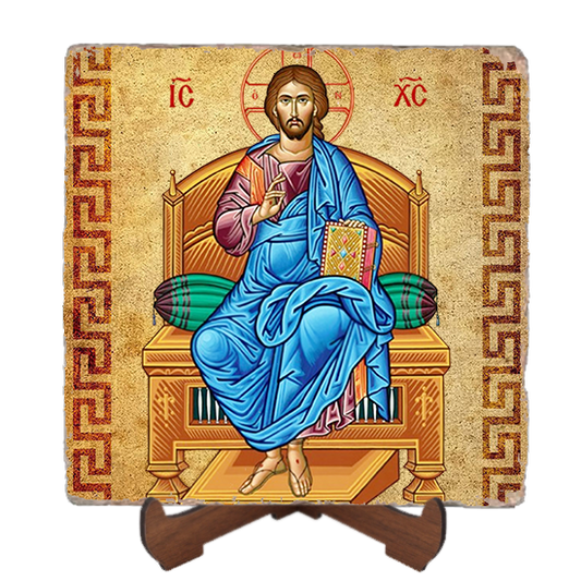 Christ Enthroned Icon Marble Icon,Handmade,Baptism gift,Christian Icon