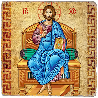 Christ Enthroned Icon Marble Icon,Handmade,Baptism gift,Christian Icon