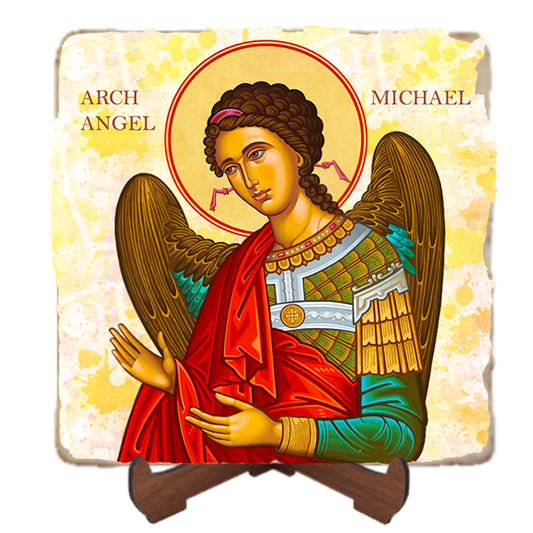 Cretan-Style Archangel Michael Icon,Marble Icon,Handmade,Baptism gift,Christian Icon