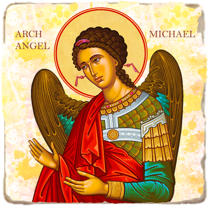 Cretan-Style Archangel Michael Icon,Marble Icon,Handmade,Baptism gift,Christian Icon