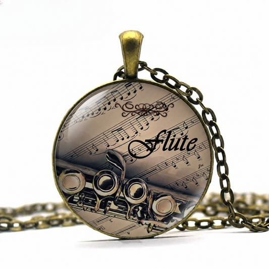 Flute and Music necklace,music student gift, music teacher gift,flautist gift