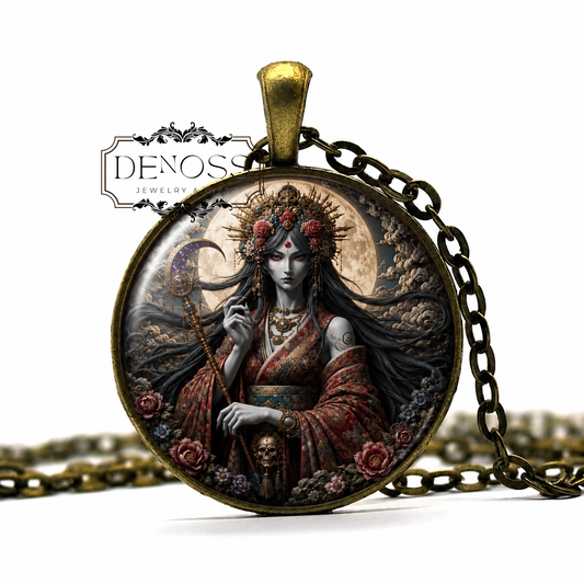 IZANAMI Necklace,Japanese, Mythology,Deity of Creation,Izanami-no-Mikoto,Deity of Death,Glass Pendant