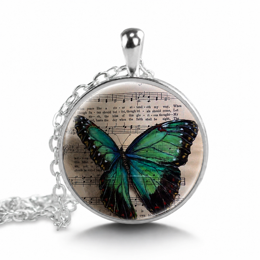 Musical Butterfly Pendant Necklace,Butterfly Necklace, Musical Pendant - Denoss