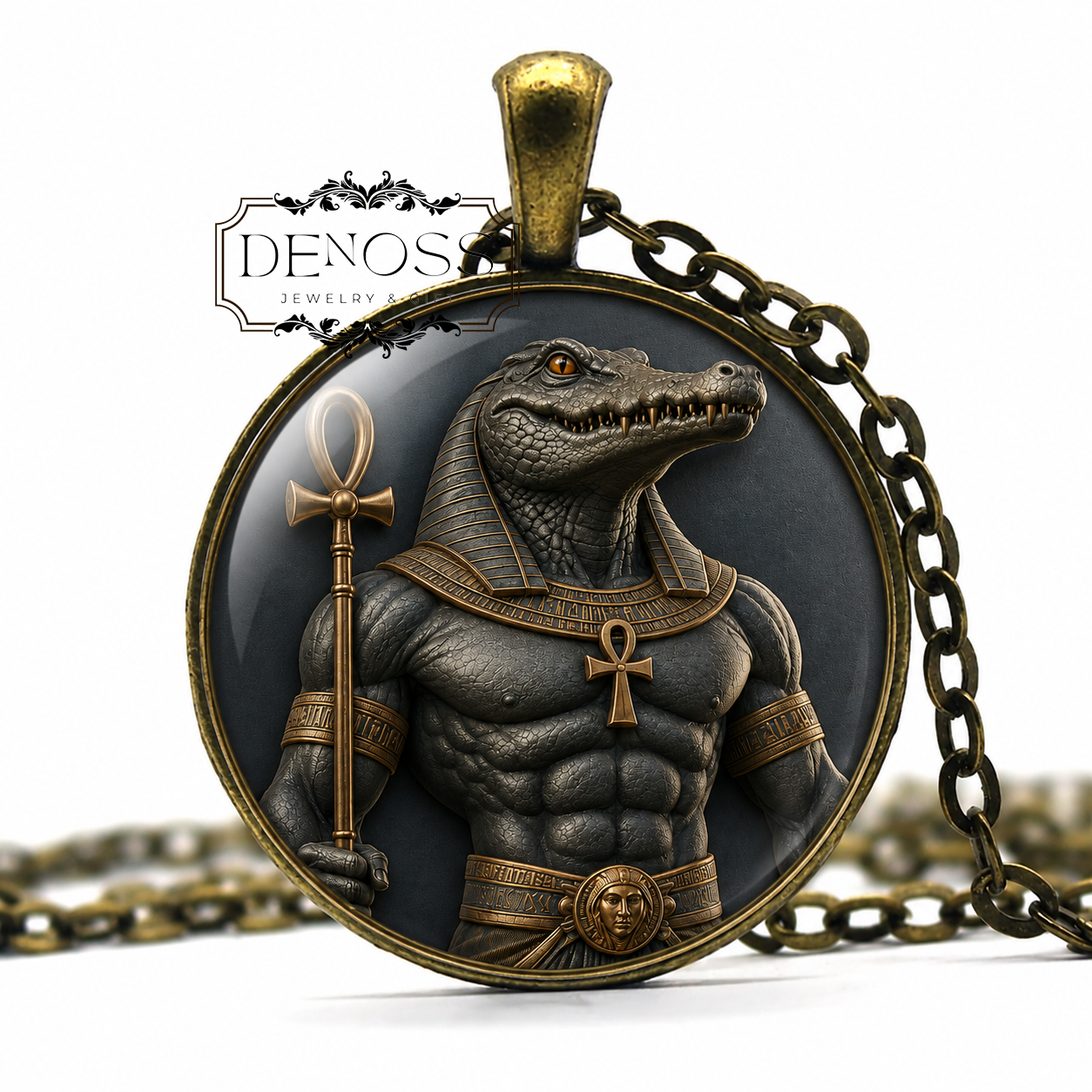 SOBEK Necklace,God of Water,God of Fertility,God of Protection,The Nile River, Egyptian,Survival and Protection,Glass Pendant