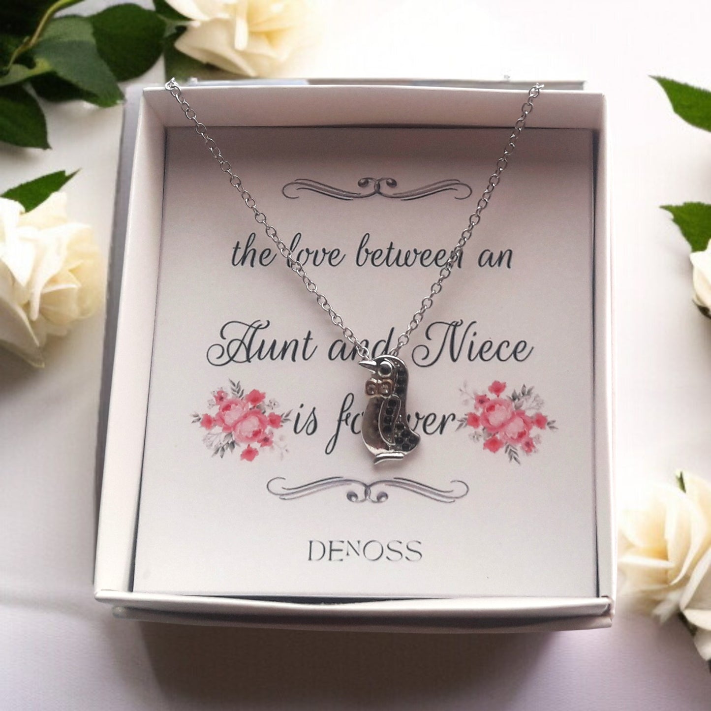 Penguen Crystal Silver Necklace