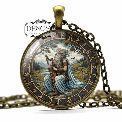 BRAGE Necklace,Norse God,God of Poetry,God of Fine Arts,Son of Odin,Vikings,Scandinavian,Symbol,Glass Pendant