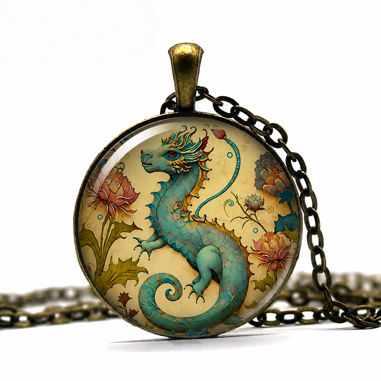 Baby Blue Dragon necklace,fantasy art gift