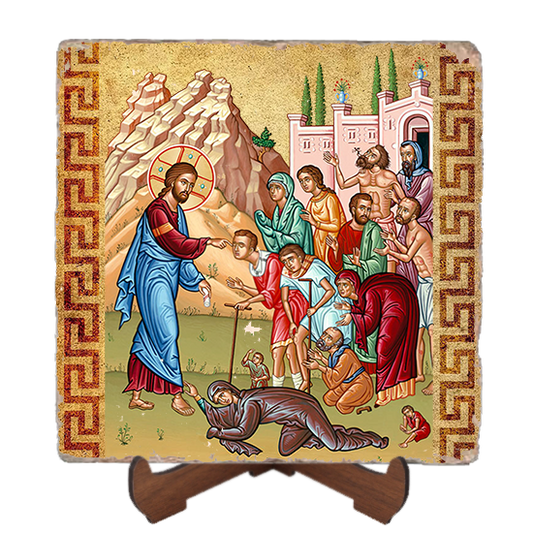 Christ Healing Icon Marble Icon,Handmade,Baptism gift,Christian Icon