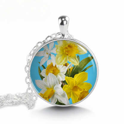 Daffodils Necklace,Vintage Floral Pendant,March Birthday Gift