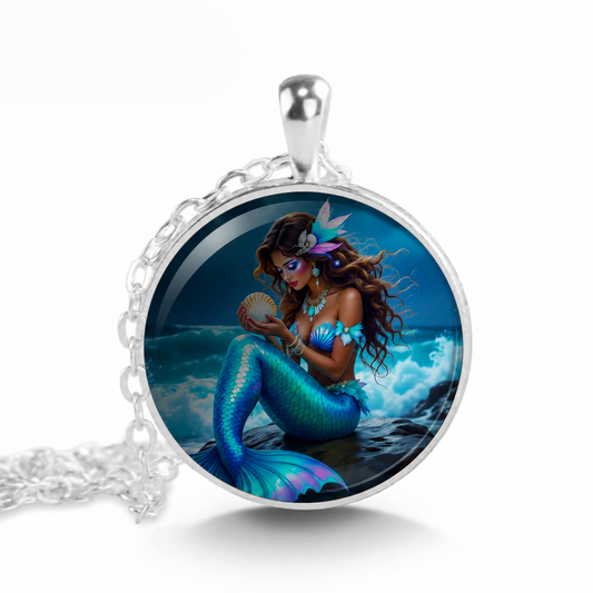 Mermaid Pendant Necklace ,Sea Goddess Amulet,Underwater Mermaid Art