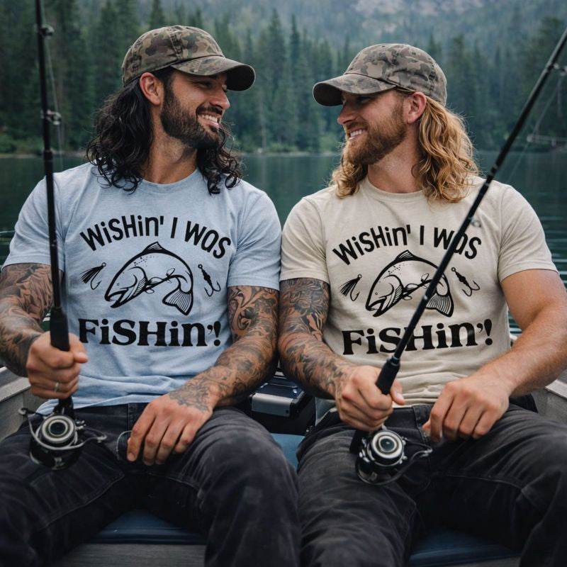 WISH IN I WAS FISHIN T shirts , Nature , Adventure ,Camper, unisex T shirts
