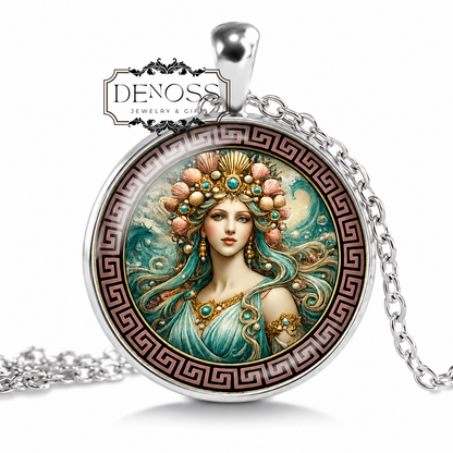 AMPHITRITE Necklace,Queen of the Sea,Wife of Poseidon,Nereids,Goddess of the Sea,Goddess of the Fish,Greek,Glass Pendant