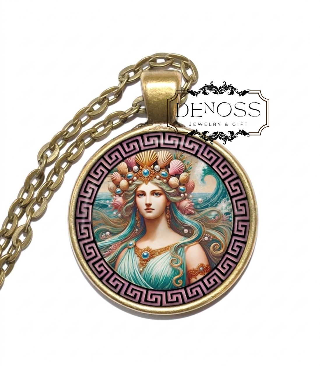 AMPHITRITE Necklace,Queen of the Sea,Wife of Poseidon,Nereids,Goddess of the Sea,Goddess of the Fish,Greek,Glass Pendant