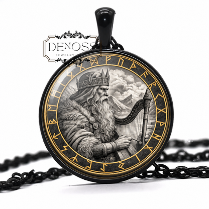 BRAGE Necklace,Norse God,God of Poetry,God of Fine Arts,Son of Odin,Vikings,Scandinavian,Symbol,Glass Pendant