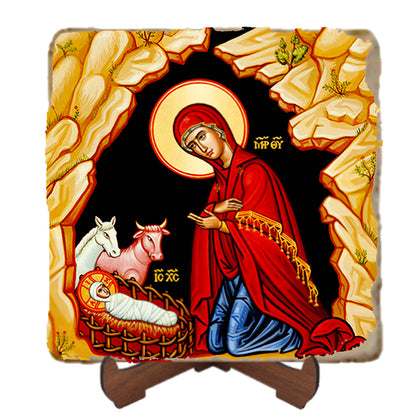 Christ in the Manger Icon,Marble Icon,Handmade,Prayer gift,Christian Icon