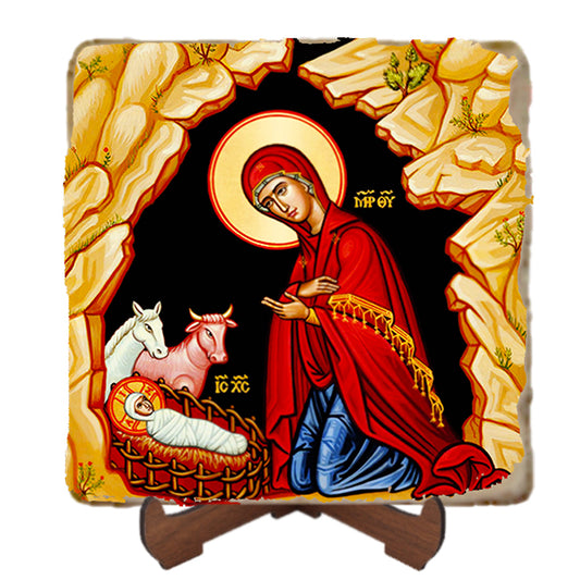 Christ in the Manger Icon,Marble Icon,Handmade,Prayer gift,Christian Icon