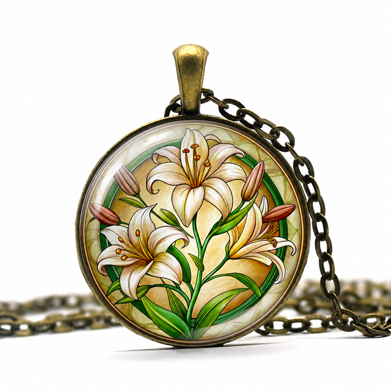 Easter Lily Watercolor Pendant Necklace,Art Jewelry