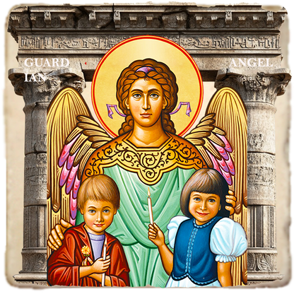 Guardian Angel & Children Icon,Marble Icon,Handmade,Baptism gift,Christian Icon