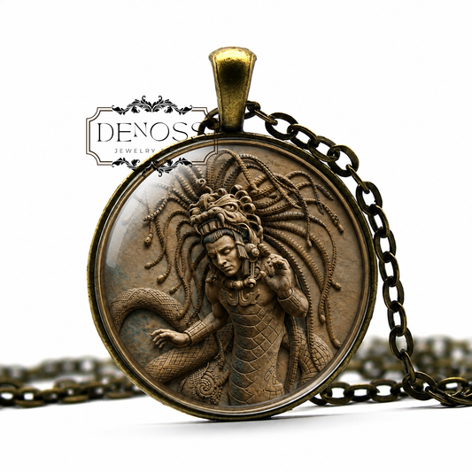 KUKULKAN Mayan Necklace,Mythology,Creator God,God of Gods, Bringer of Rain,Bringer of Wind,Mayan,Glass Pendant