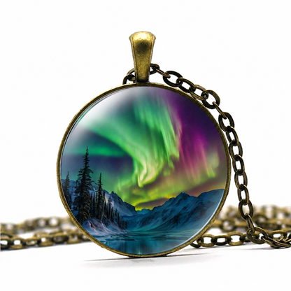 Aurora Borealis Pendant Necklace,Pastel Pink Northern Lights Necklace,Green Northern Light Jewel, Northern Lights Gift,Northern Sky