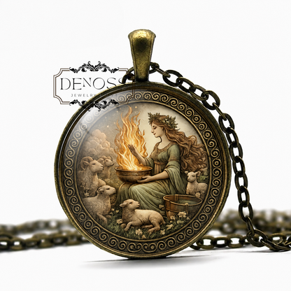 BRIGID Celtic Necklace,Goddess of Fire and Hearth,Goddess of Healers,Goddess of Childbirth,Patron of Warfare,Glass Pendant