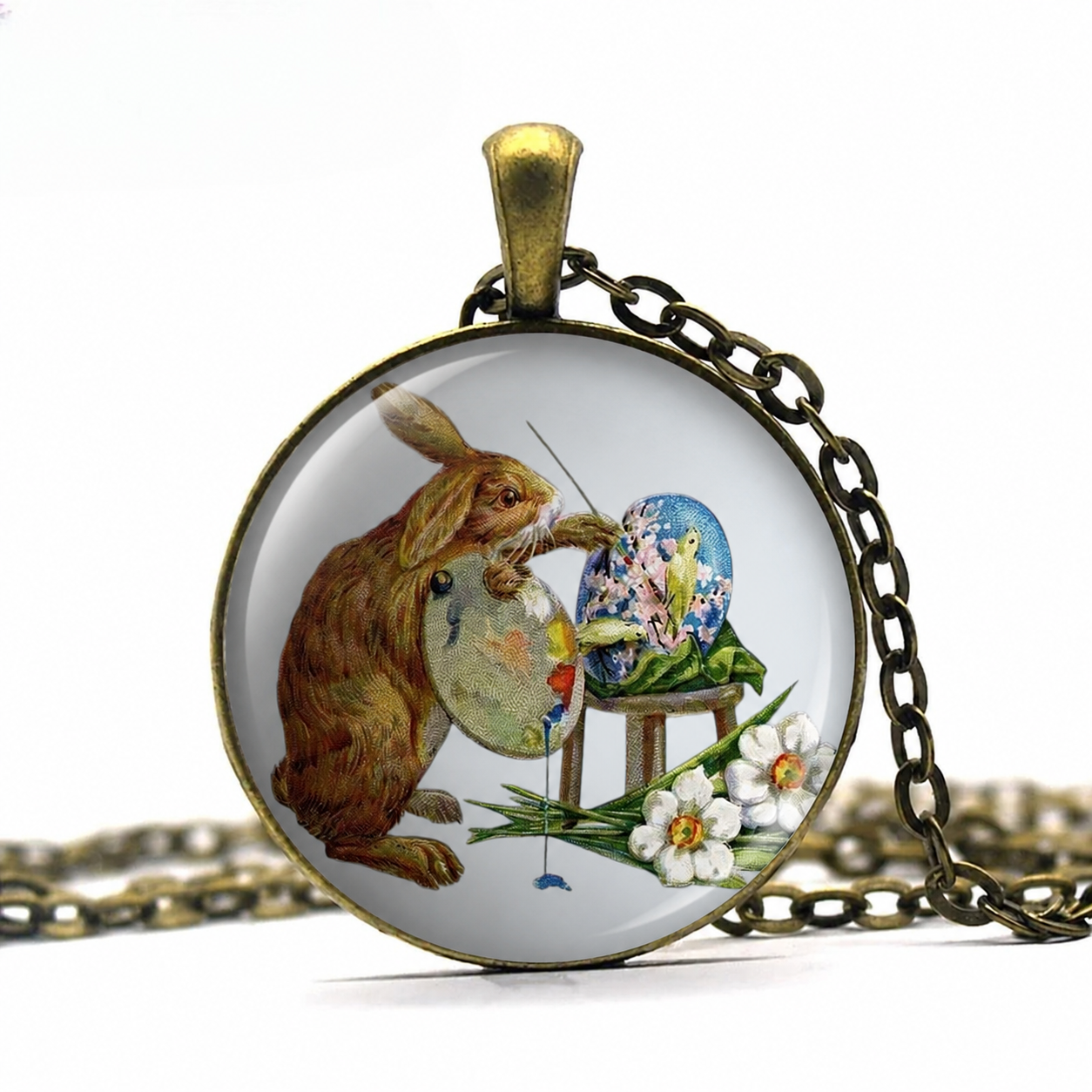 Bunny Artist necklace,Easter bunny jewelry art teacher gift,art student Easter gift
