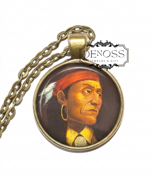 PONTIAC Necklace,Odawa,Ottawa,War Chief,Leader Indian,Great Lakes,Native American,Art Pendant Necklace