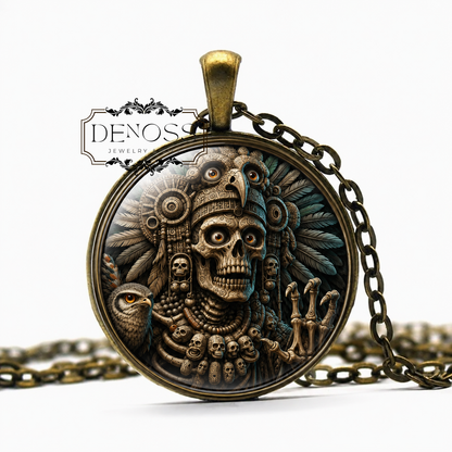 YUM CIMIL Mayan Necklace,God of Death,God of Decay,Ruler of the Underworld,Xibalba,Mitnal,Mayan,Glass Pendant