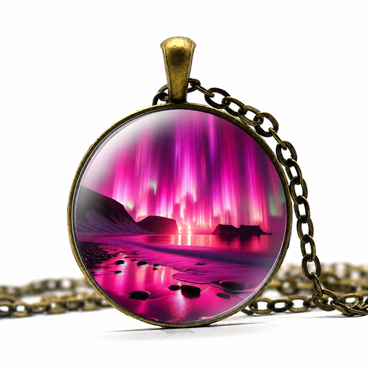 Aurora Borealis Pendant Necklace,Pastel Pink Northern Lights Necklace,Green Northern Light Jewel,Northern Lights Gift