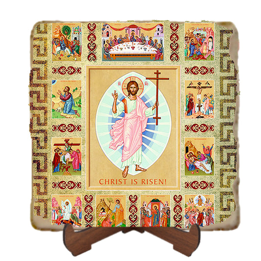 Christ is Risen Story Icon,Marble Icon,Handmade,Prayer gift,Christian Icon