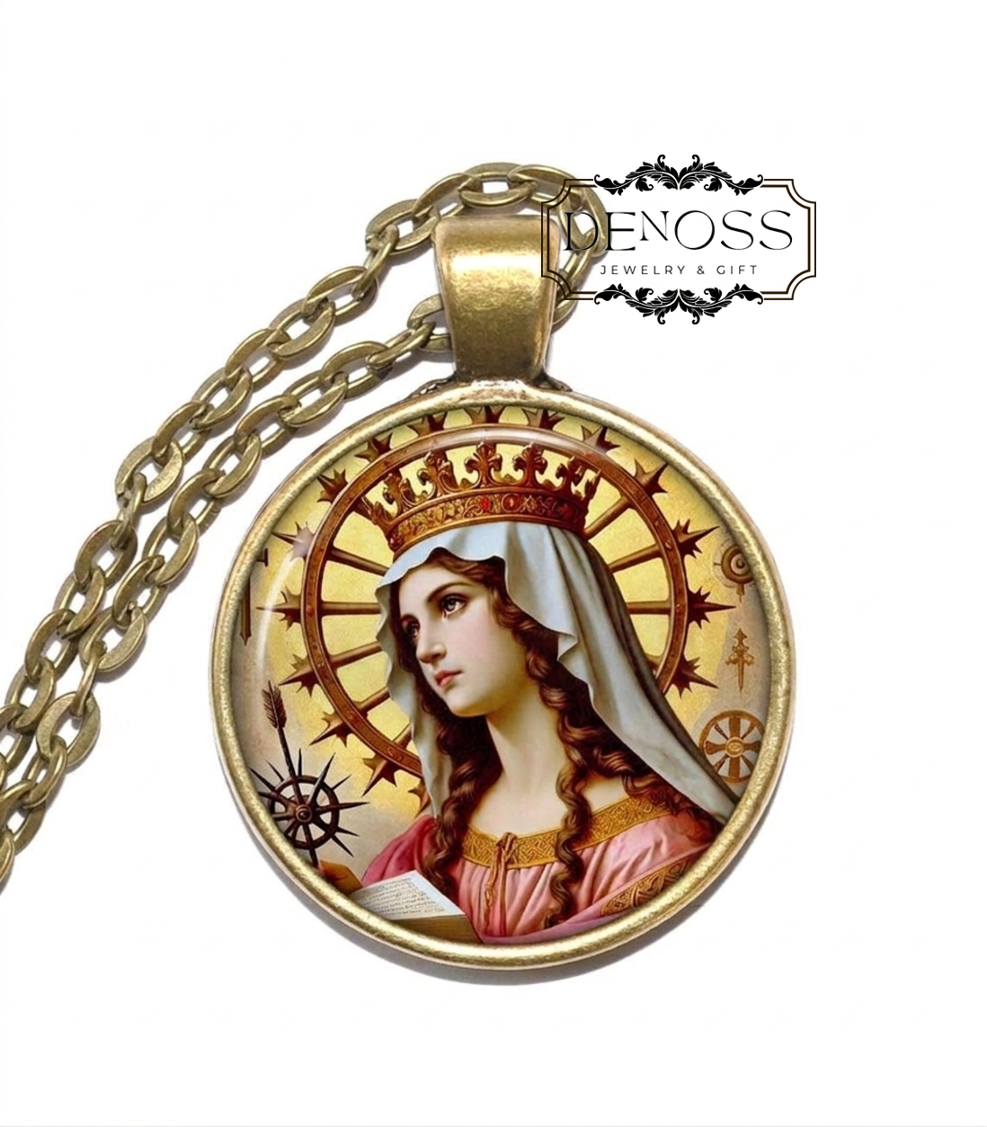 SAINT CATHERINE of ALEXANDRIA Necklace,Patron Saint of Philosophers,Patron Saint of Lawyers,Patron Saint of Students