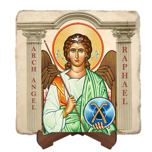 St. Raphael Icon,Marble Icon,Handmade,Baptism gift,Christian Icon