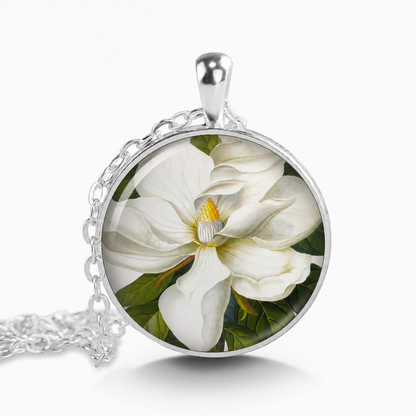 Magnolia necklace,magnolia flower,wedding jewelry,bridesmaid or Mother's Day gift