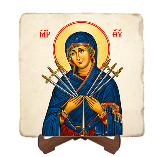Mother of Sorrows,Marble Icon,Handmade,Baptism gift,Christian Icon