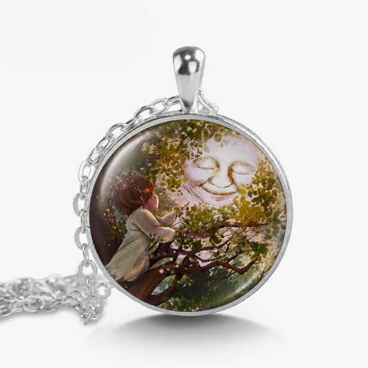 Smiling Moon Tree necklace,winter moon nature gift