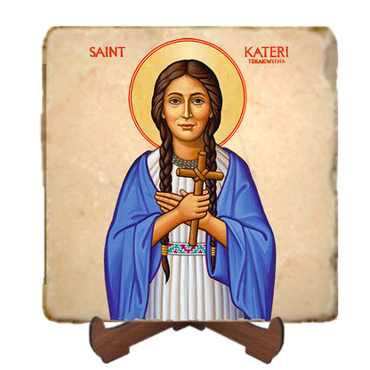St.Kateri Tekakwitha Icon,Women Saint,Marble Icon,Handmade,Prayer gift,Christian Icon