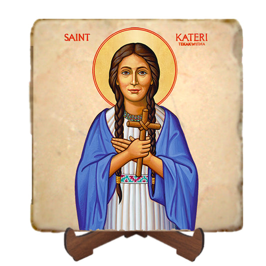 St.Kateri Tekakwitha Icon,Women Saint,Marble Icon,Handmade,Prayer gift,Christian Icon