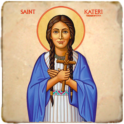 St.Kateri Tekakwitha Icon,Women Saint,Marble Icon,Handmade,Prayer gift,Christian Icon