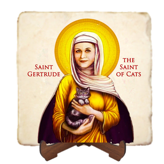 St.Gertrude Icon,Women Saint,Marble Icon,Handmade,Prayer gift,Christian Icon