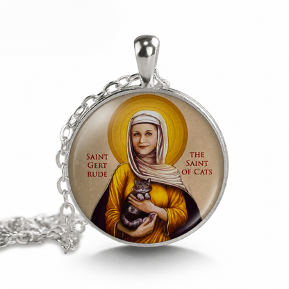 Saint Gertrude the Saint of Cats Necklace