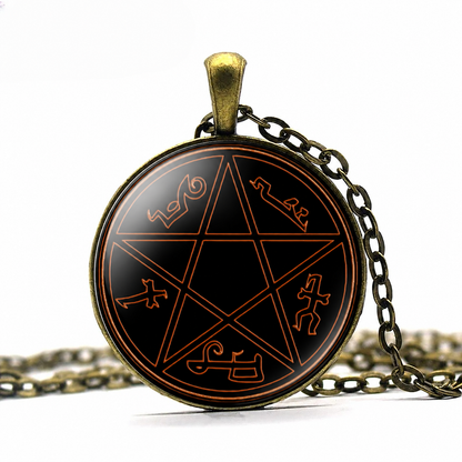 Devil Trap Symbol Pendant Necklace,Satanic Occult Amulet Pentagram Pentacle Star,Grimoire,Lesser Key of Solomon,Mystical Symbol
