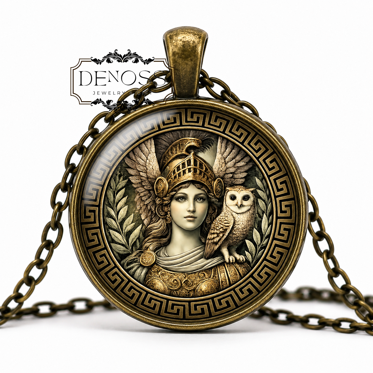 MINERVA Necklace,Goddess of Wisdom,Goddess of Justice,Goddess of Strategic Warfare,Goddess of Victory,Roman,Glass Pendant