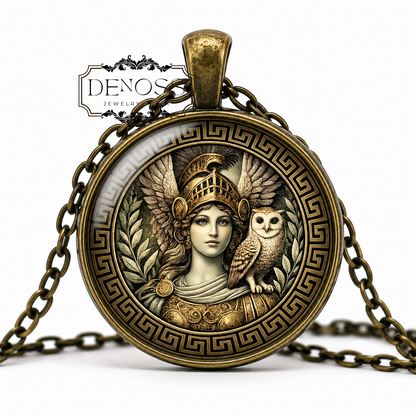 MINERVA Necklace,Goddess of Wisdom,Goddess of Justice,Goddess of Strategic Warfare,Goddess of Victory,Roman,Glass Pendant