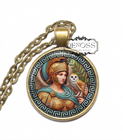 MINERVA Necklace,Goddess of Wisdom,Goddess of Justice,Goddess of Strategic Warfare,Goddess of Victory,Roman,Glass Pendant