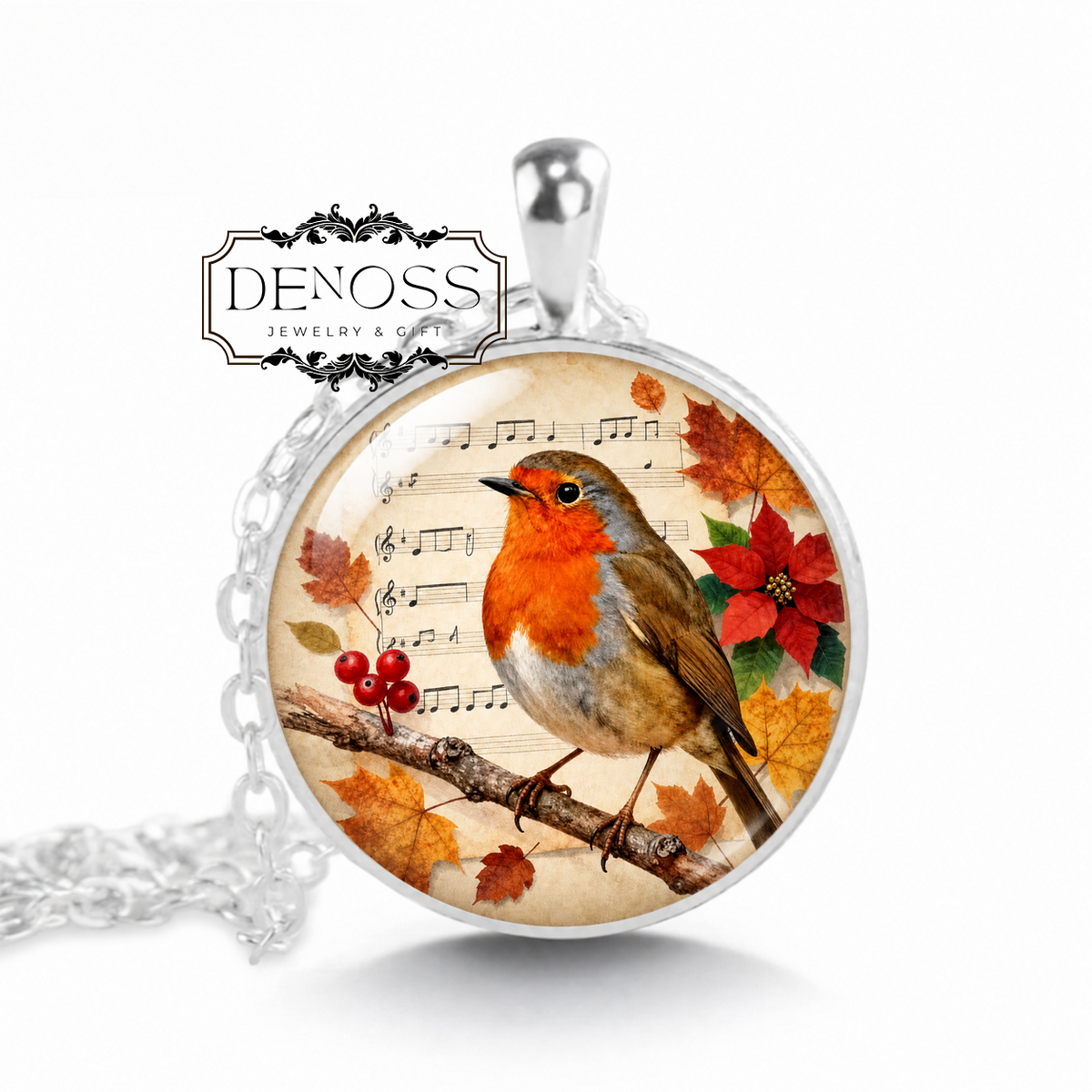 Chickadee with Music Notes Pendant Necklace,Bird Lover Gift